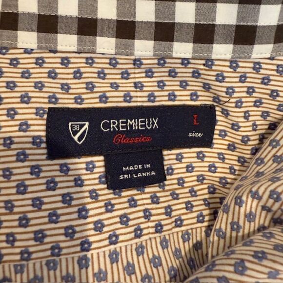 Daniel Cremieux Classics Contrast Cuff Button Front Shirt Blue Cream Brown Large - Picture 7 of 14